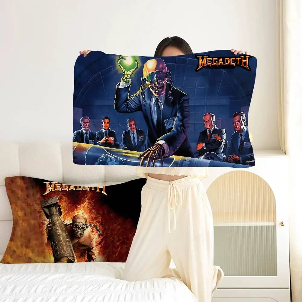 Asciugamani per cuscini con disegni dei cartoni animati della band rock Megadeth - Federa singola in poliestere ad asciugatura rapida, traspirante