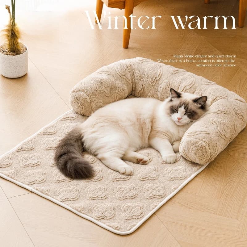 Winter Warm Fluffy Cat Bed Mat Soft Cozy Pet Sleeping Cushion Anti‑Slip Washable Rest Pad For Kitten Puppy Small Medium Dogs