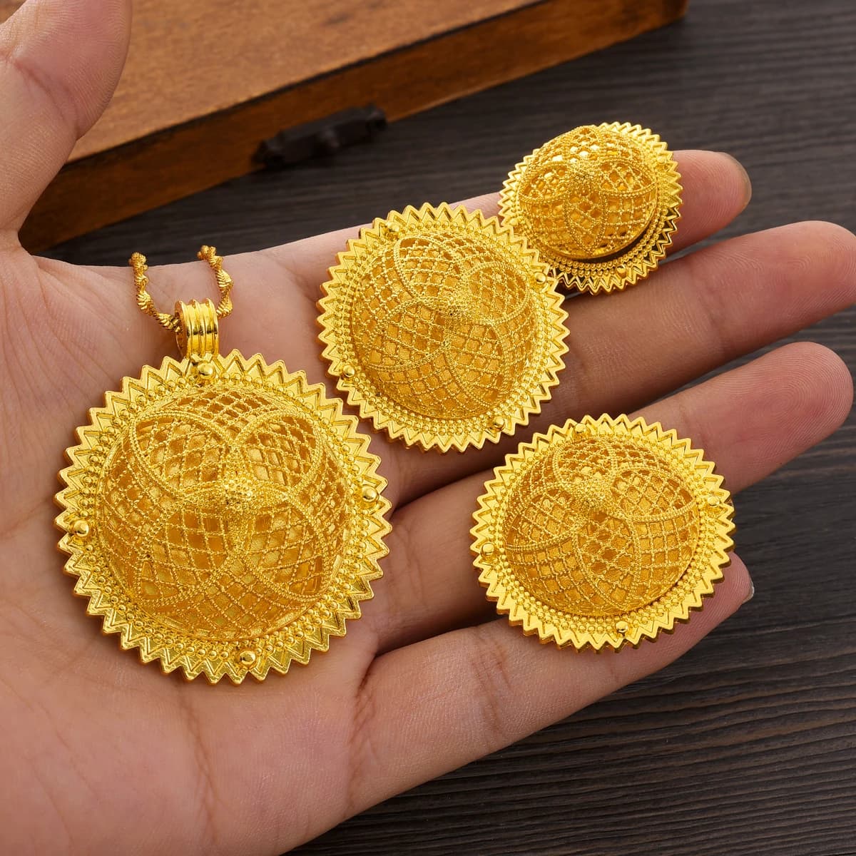 Set di gioielli etiopi Orecchini pendenti Anello Set da 3 pezzi Regali etnici di fidanzamento per matrimonio africano dell'Eritrea # 081