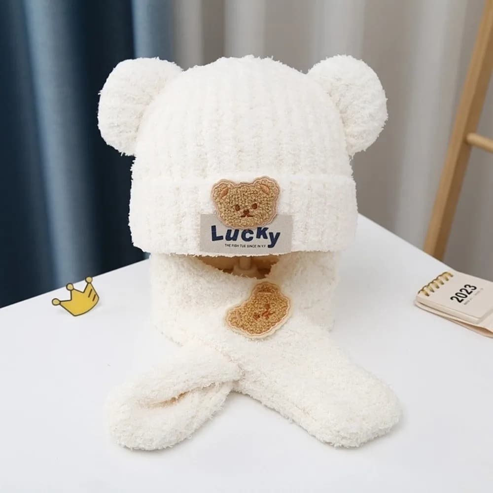 New set of hats with Lucky Bear scarf, hot pullover cold, windproof cap, autumn and winter