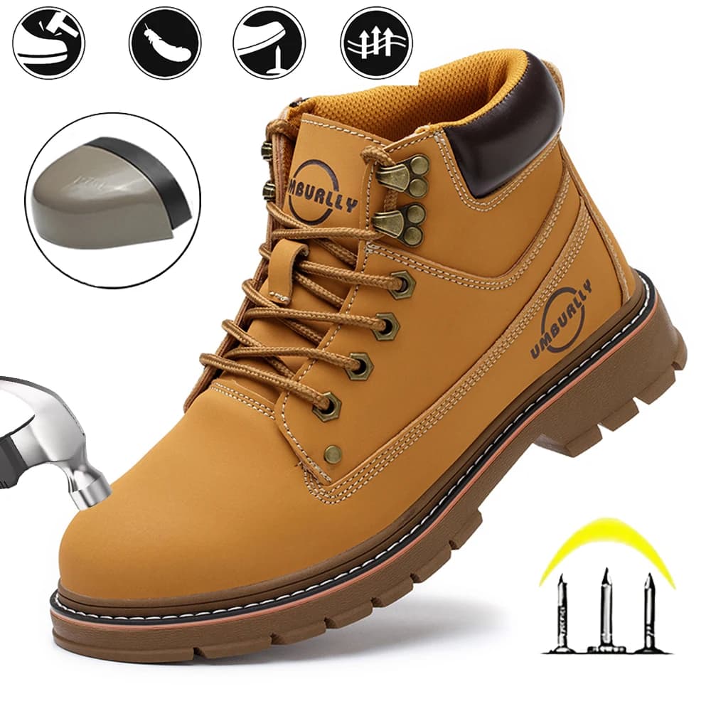 Steel Toe Work Boots Men's Anti-Smash Anti-Puncture Safety Shoes Slip-Resistant Durable Hiking Boots for Outdoor Construction