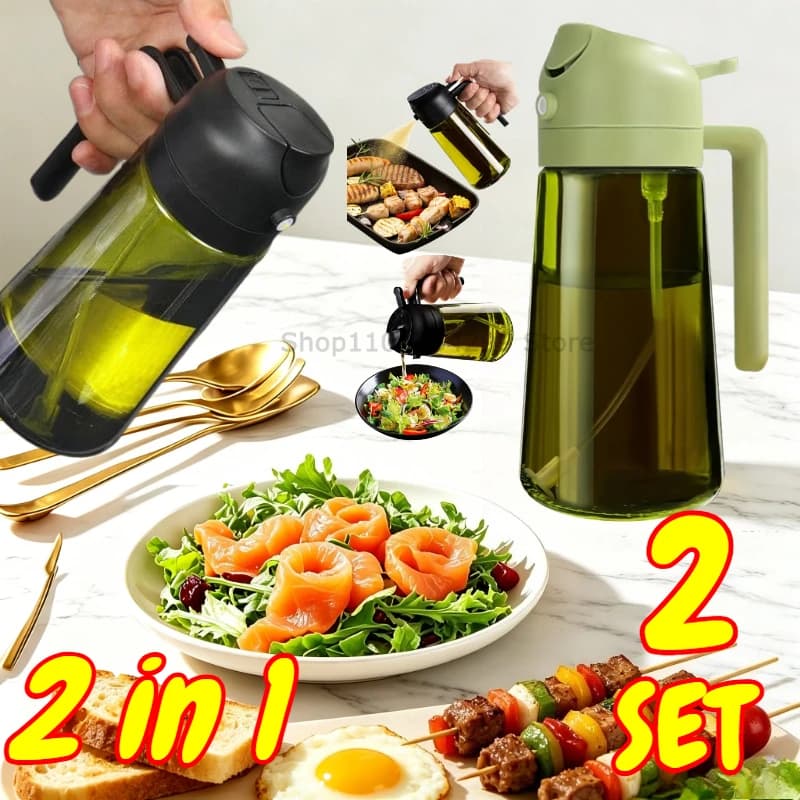 Dispenser Spray Olio 2-in-1, Spruzzino Olio d'Oliva in Plastica per Cucina, Friggitrice ad Aria, Barbecue, Cottura al Forno, Insalate