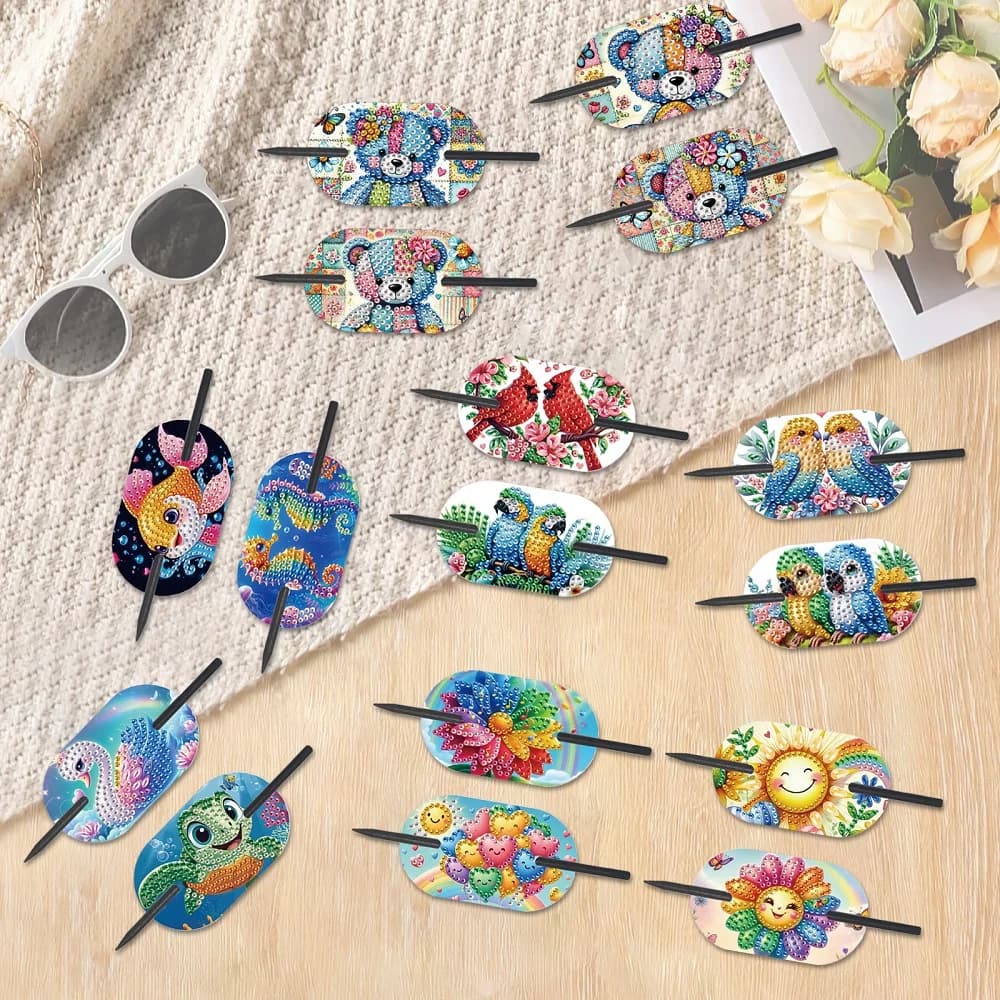 4 pezzi kit forcina ellittica con pittura artistica con diamanti, animale colorato forcina per capelli con diamanti fai da te regalo elegante gioielli classici per un amico