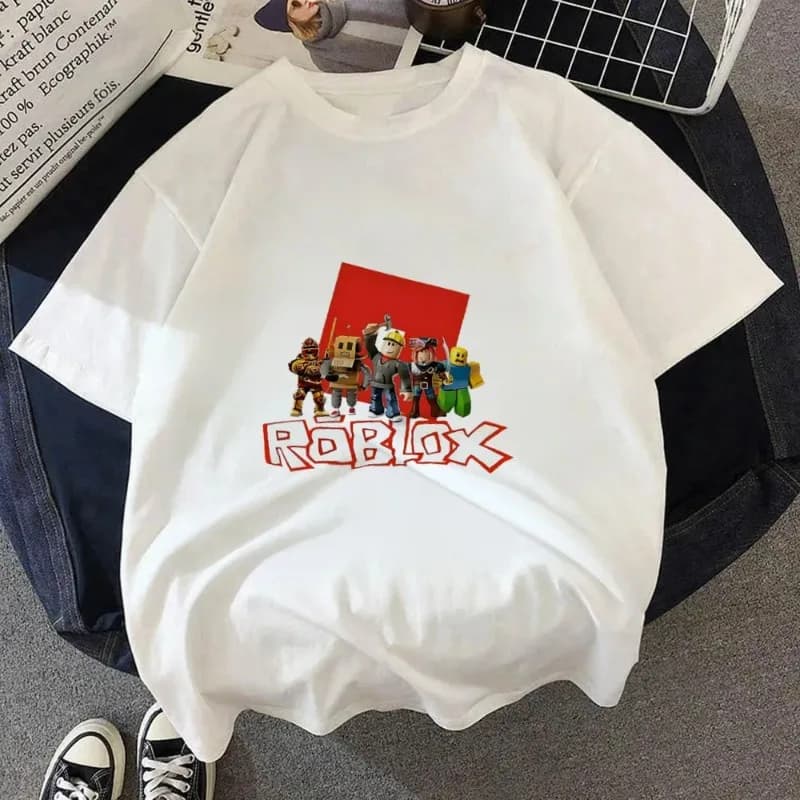 T-shirt ROBLOX Moda estiva T-shirt a maniche corte per ragazzi e ragazze Top estivi Streetwear bianco per bambini
