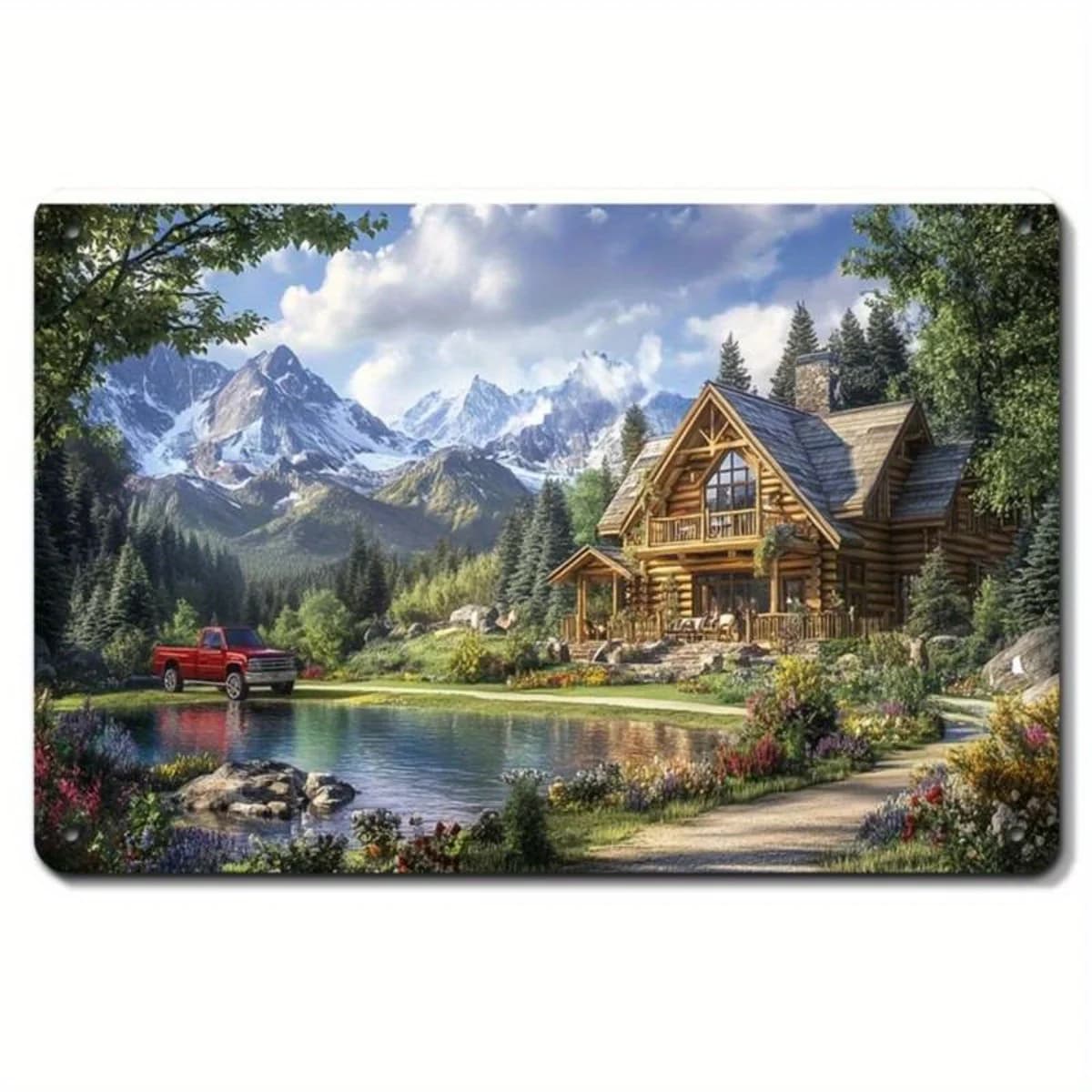 Puzzle con grafica 2D 8X12 Paesaggio Chalet Lake View - Decorazione della stanza e regali per gli amanti dei fiori