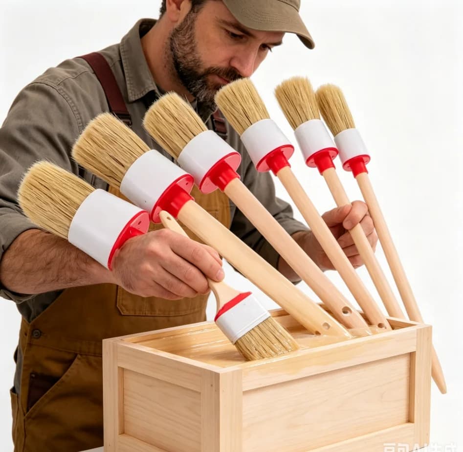 6Pcs Premium Bristle Paint Brushes with Smooth Wood Handle for House Painting Stain Plaster Varnish Acrylic Detailing Car