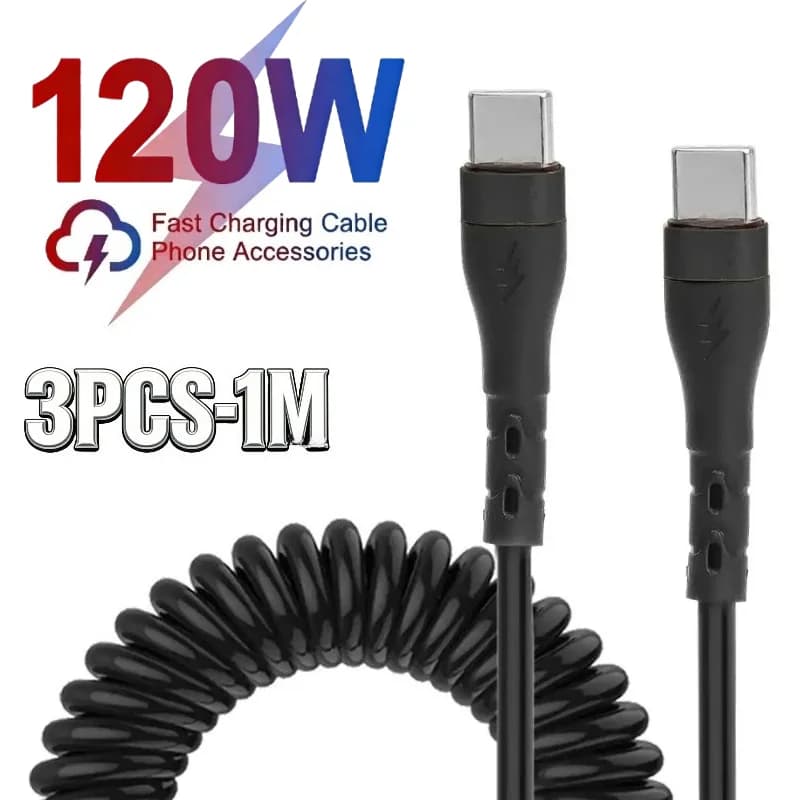 120W Type C USB cable, 3 pieces, 5A, fast charging, USB C cable car charger, for iPhone series 15, Xiaomi 12, Samsung S23, Macbook