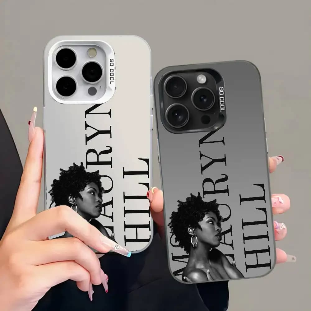 1PC Cover posteriore per iPhone 17 16 15 14 13 12 11 Pro Max Plus con sfumatura argento, design Singer L-Lauryn H-Hill
