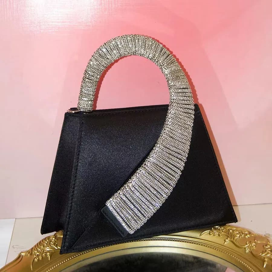 Borsa da fata francese tempestata di diamanti lucidi Borsa trapezoidale con strass super flash Borsa a tracolla con una spalla