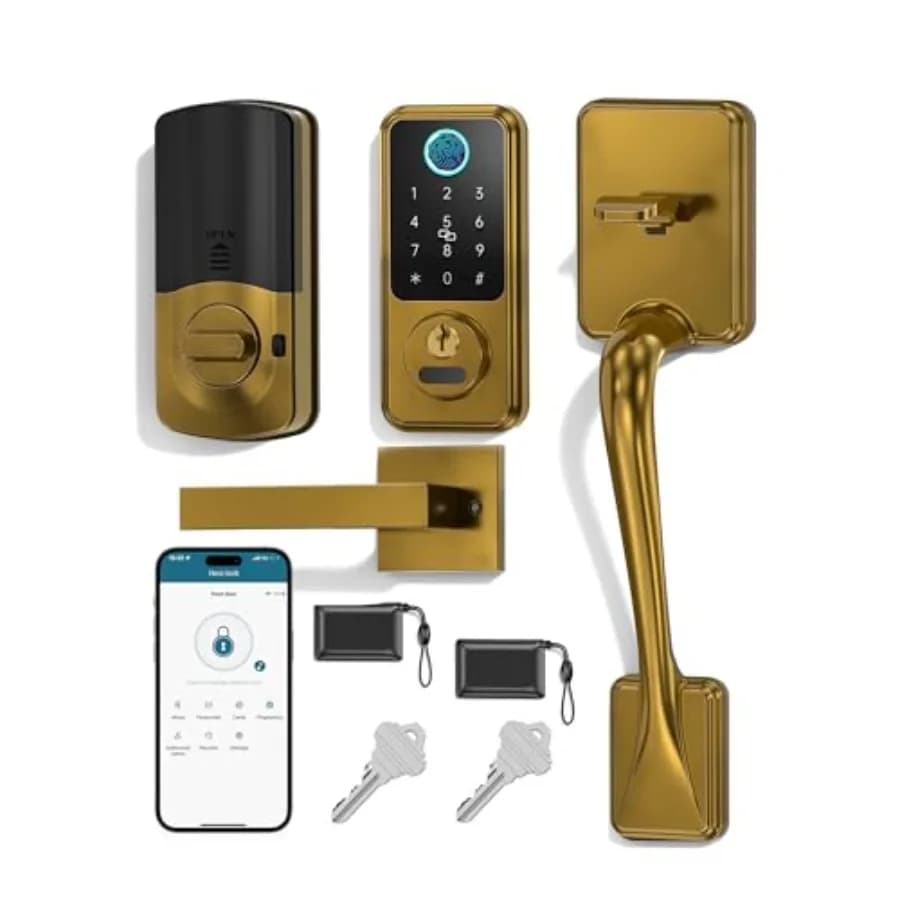 Serratura Intelligente per Porta d'Ingresso con Apertura Senza Chiave, Set Maniglia con Tastierino Marrone Bronzo e Chiusura Automatica per Casa, Airbnb, Ufficio
