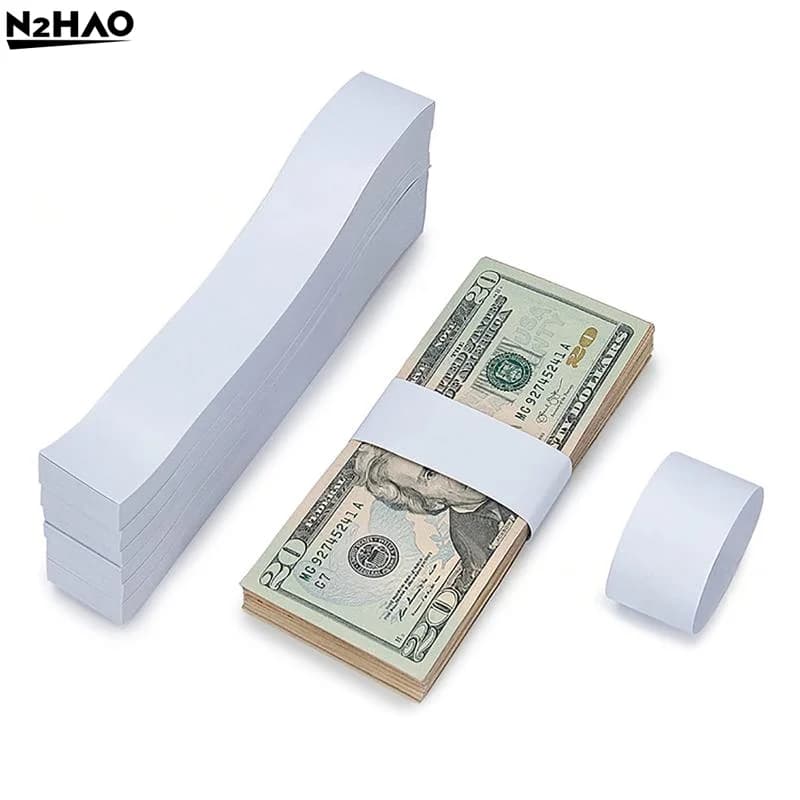 100pcs WhiteMoney Bands Self-adhesive Tear Resistant Self Sealing Cash Straps Professional White Money Wrappers For Supermarkets