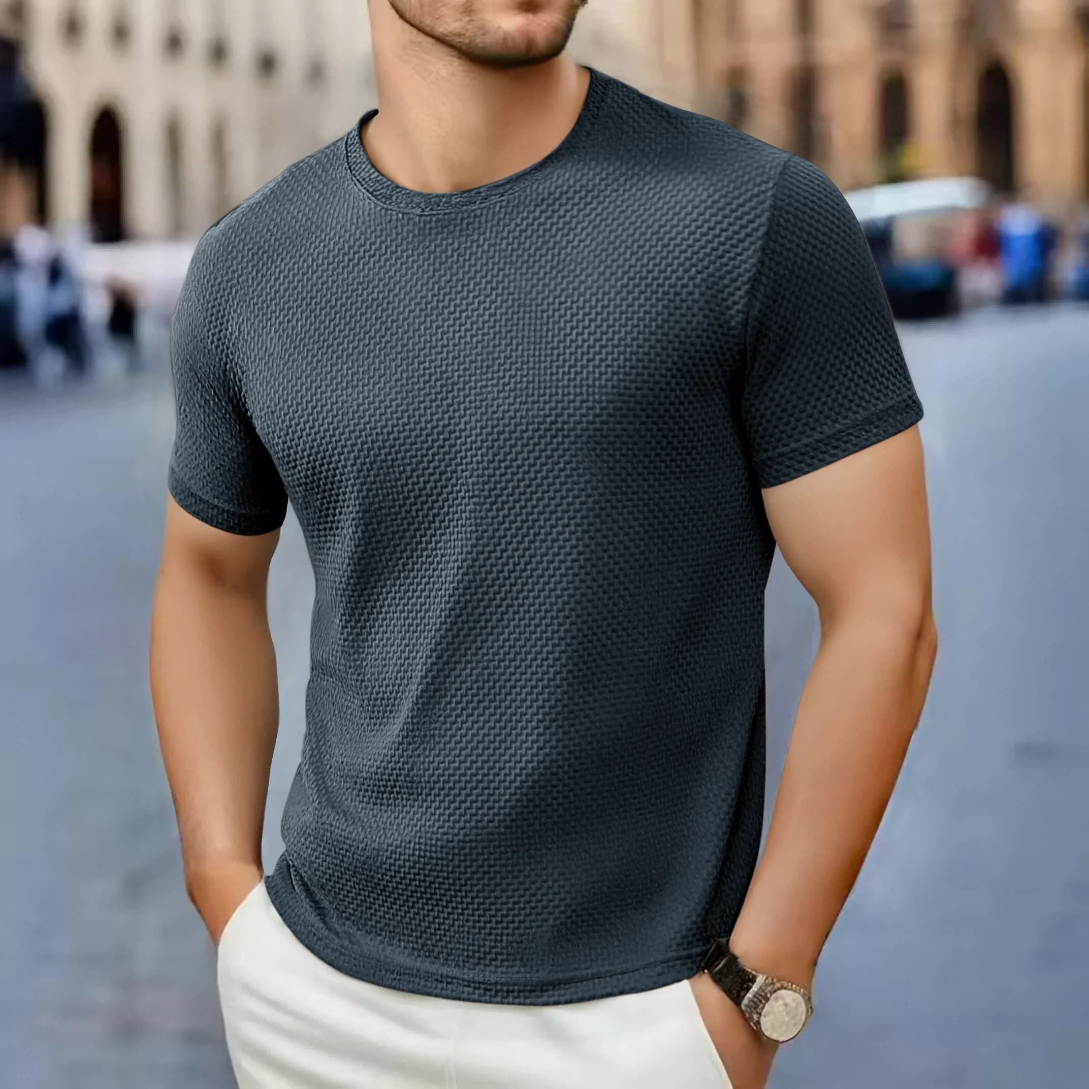 T-shirt casual a maniche corte da uomo 2025 New Bone Flower tinta unita O-Collo moda traspirante confortevole estate versatile Top