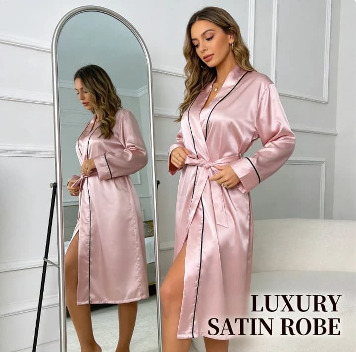 Women's 2026 ice silk bathrobe, long and subtle style, simple, fashionable, casual, open on the front, for photo booth and loungewear, European style