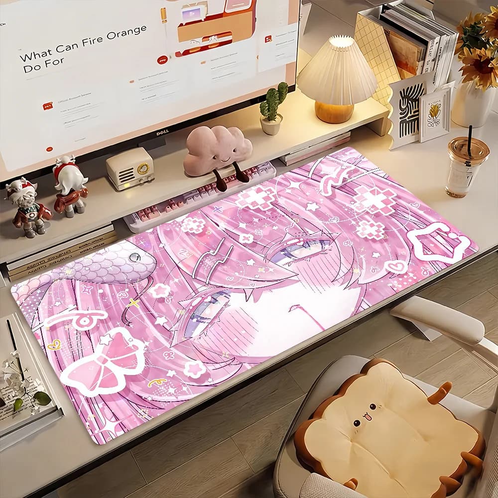 Tappetino per mouse da gaming, grande tappetino da scrivania, antiscivolo, bordi cuciti, stampa artistica con ragazza anime rosa, base in gomma, per giocatori, ufficio, casa