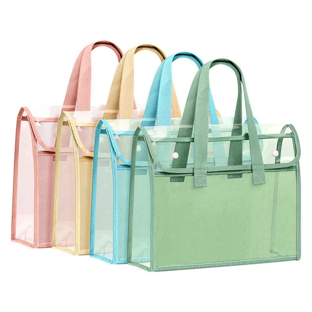 Borsa per documenti autoadesiva in PVC Cartella portatile impermeabile trasparente di grande capacità, borsa per riporre file espandibile portatile