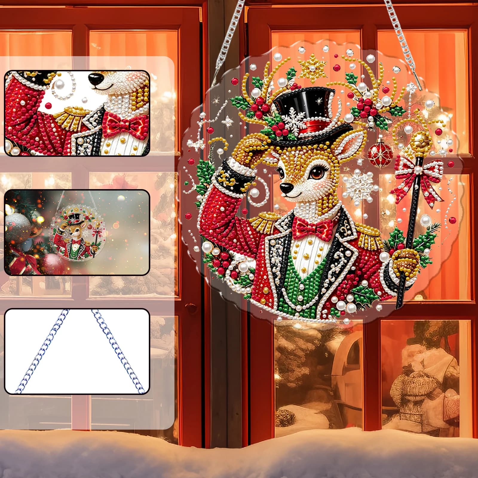 DIY Acrylic Diamond Painting Pendant Christmas Ornament Pearl Rhinestone Holiday Window Wall Hanging Decor Kit