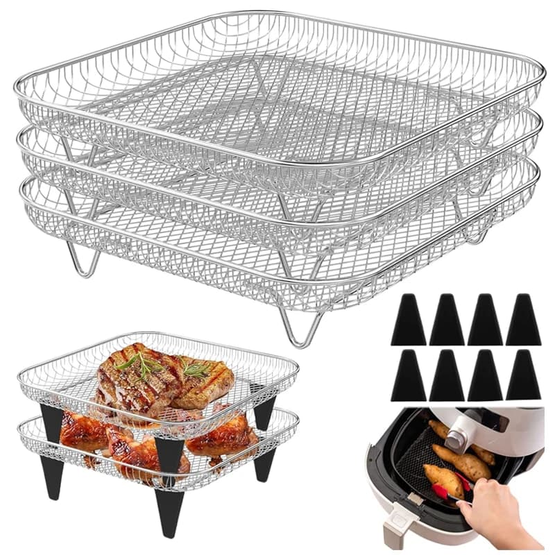 Stainless Steel Air Fryer Baking Grilling Rack with Air Fryer Paper Oven Barbecue Bracket Food Baking Cooking Frying Basket