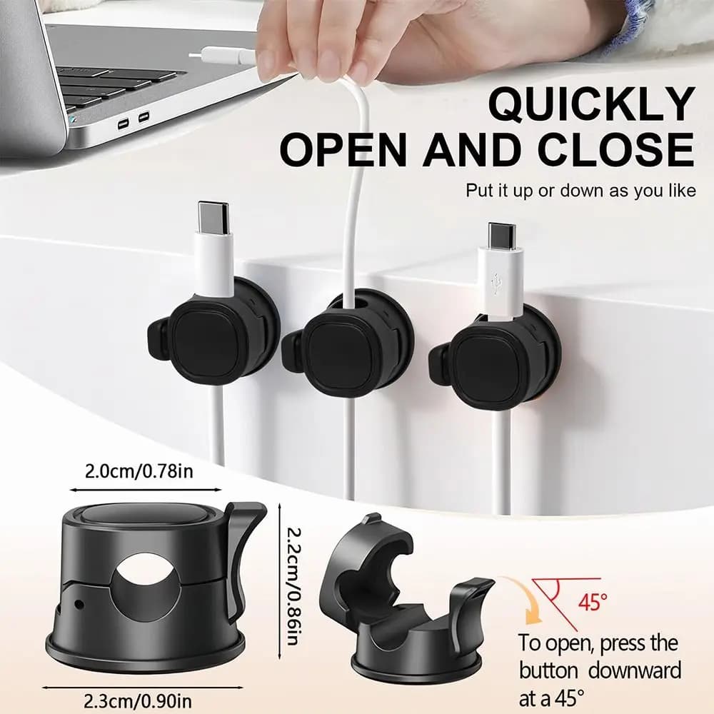 Set di 3 Organizzatori Magnetici per Cavi, Clip Adesive Rotanti e Regolabili per Gestione Cavi, per Casa