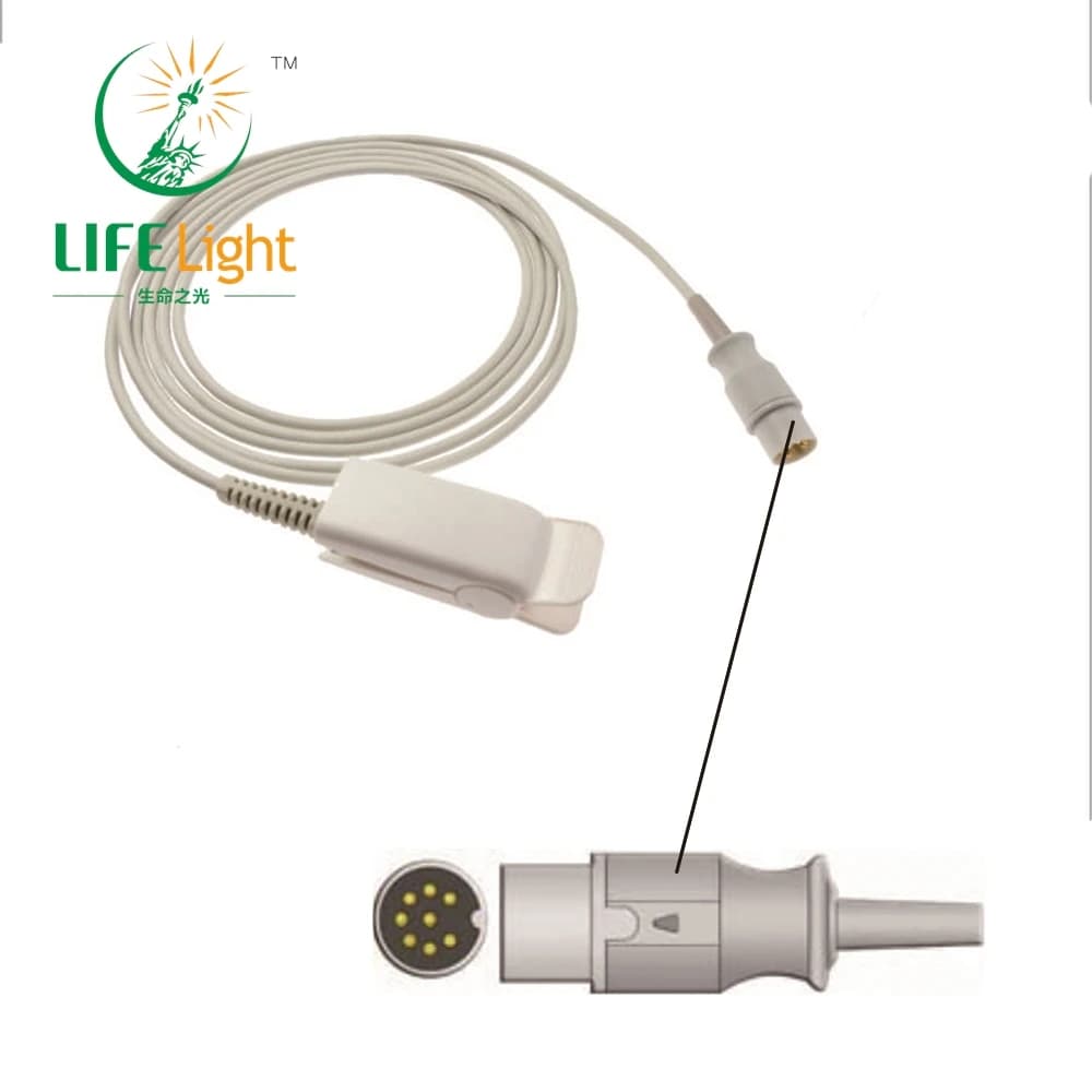 Compatible with DATASCOPE, 8 pin monitor. Reusable Connector for Blood Oxygen with Spo2 Probe Sensor, Spo2 Sensor Cable for Pulsoxmeter