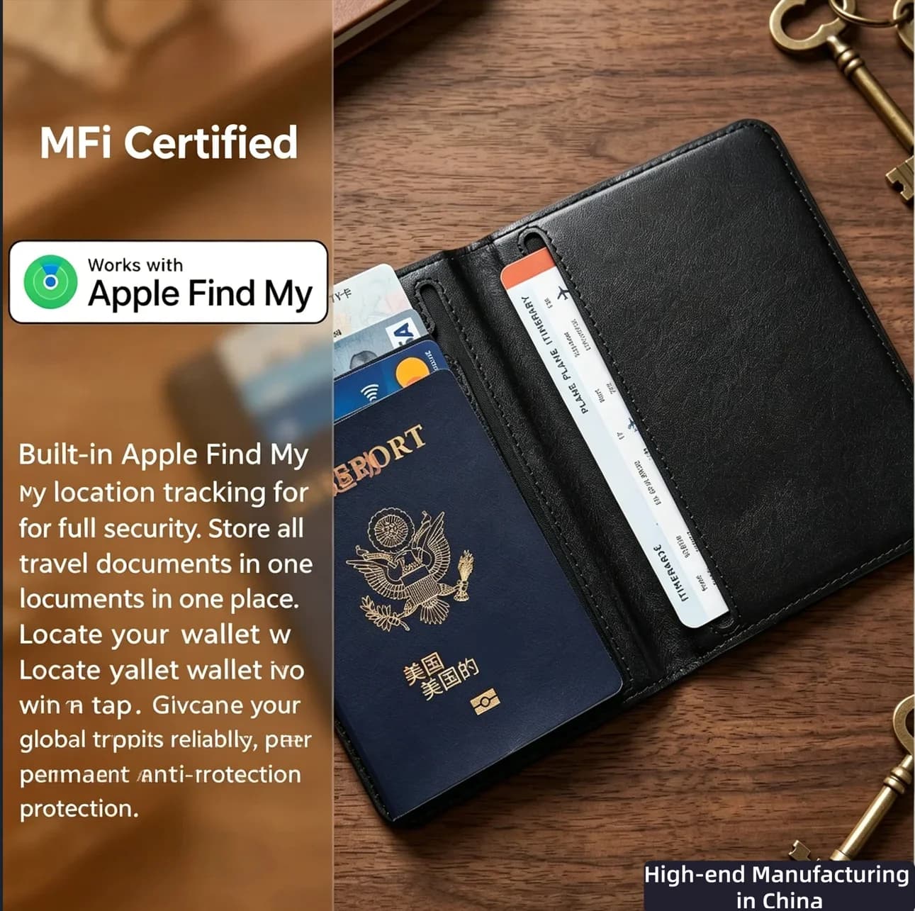 Anti-Tracking Smart Passport Cover Positioning Device For Apple Find My Anti-Lost Device Wireless Charger PU Passport Holder