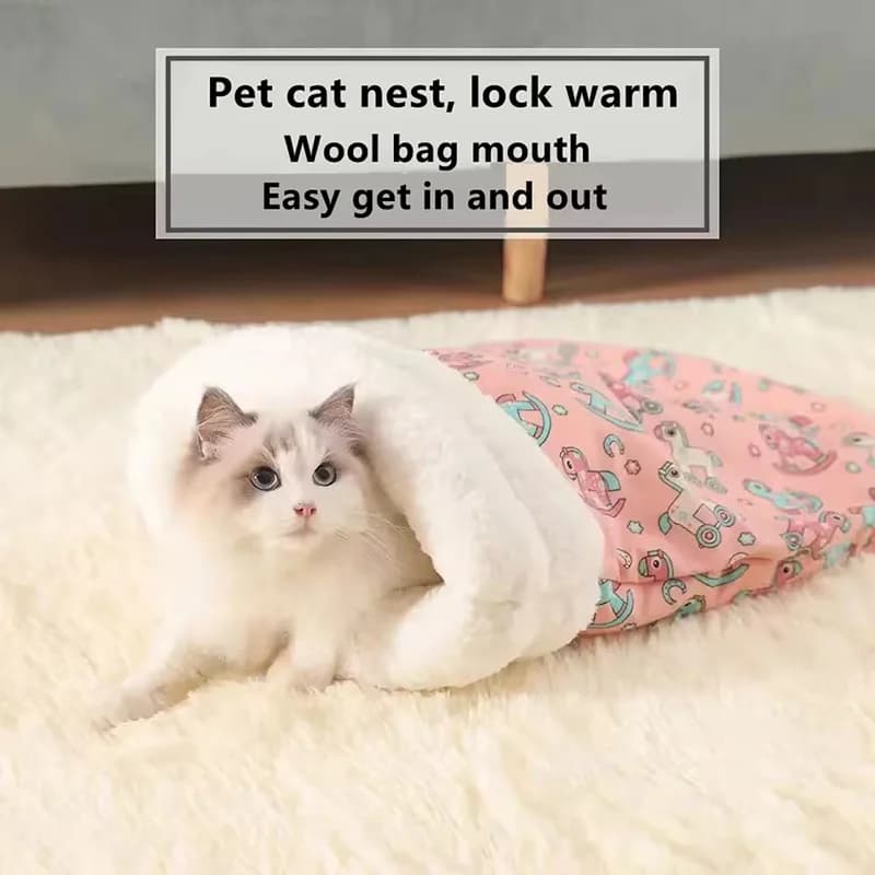 Soft Cuddly Cat Sleeping Bag Fluffy Thickened Pet Pocket Quilt Bed Warm Comfort Nest For Kitten Puppy Indoor Pet Warmth Rest