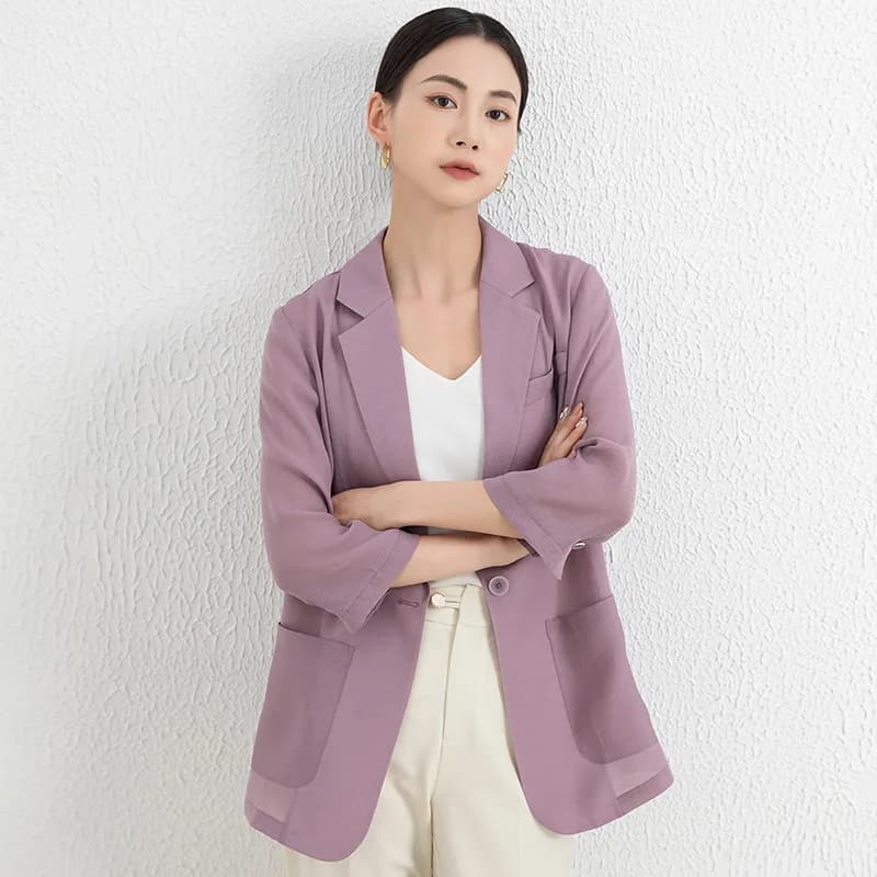 Light Purple Silk Women's Jacket Summer New Style Casual Sleeveless Collar Button Closure Mid-Length Fashionable