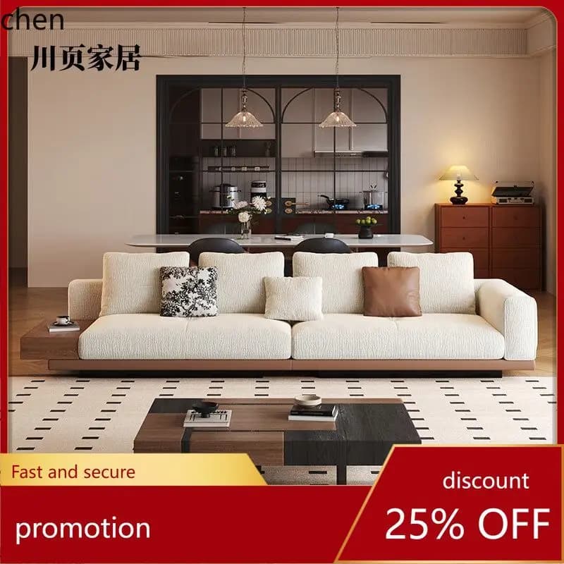 HT Simple Retro Chenille Fabric Sofa Straight Row Living Room Sofa with Removable and Washable Cover Vintage Style