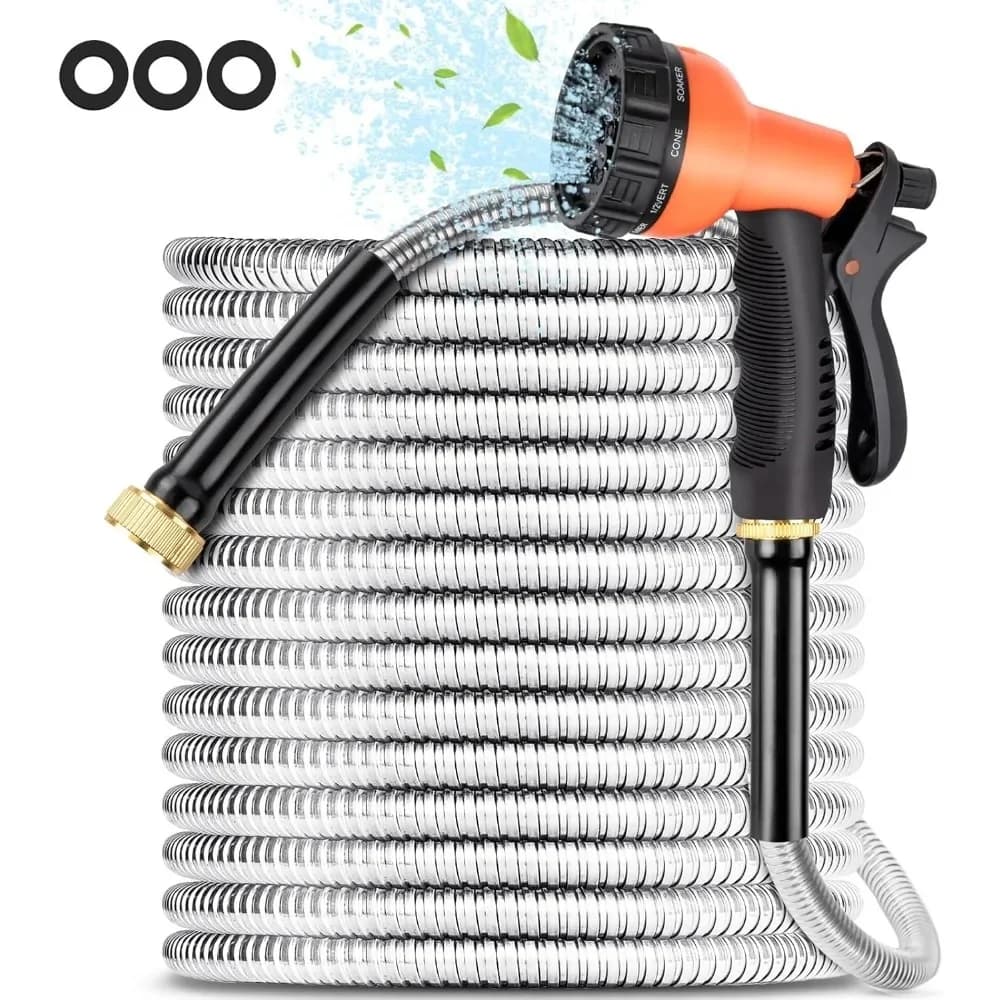 Tubo da giardino Tubo dell'acqua in acciaio inossidabile da 75 piedi con ugello di spruzzo regolabile a 10 funzioni Tubo da giardino in metallo resistente flessibile