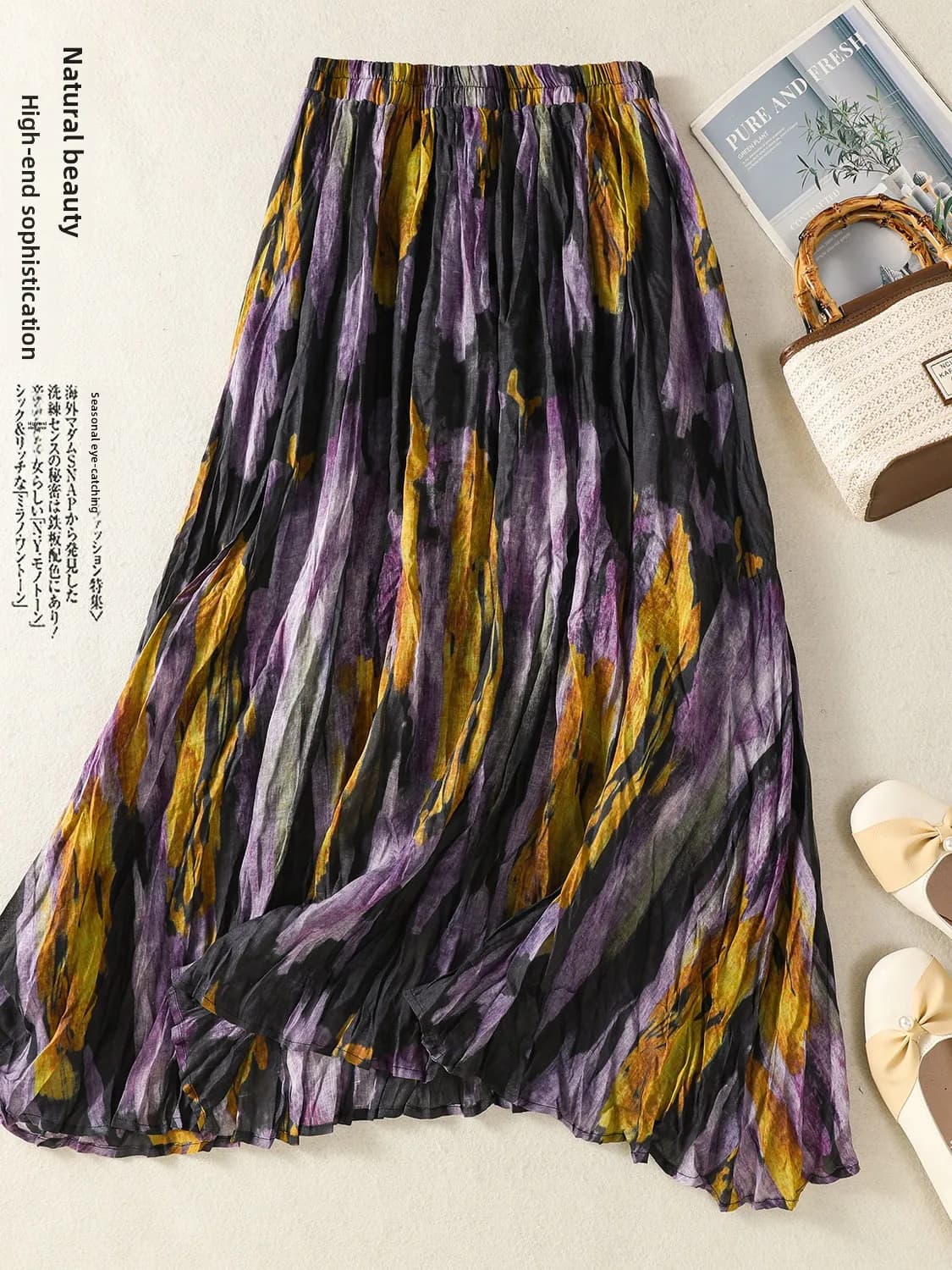 plus Size Printed Half Skirt Women's Fashionable Spring Summer A-Line Skirt Slimming Hip Covering Pleated Commute Style Casua...