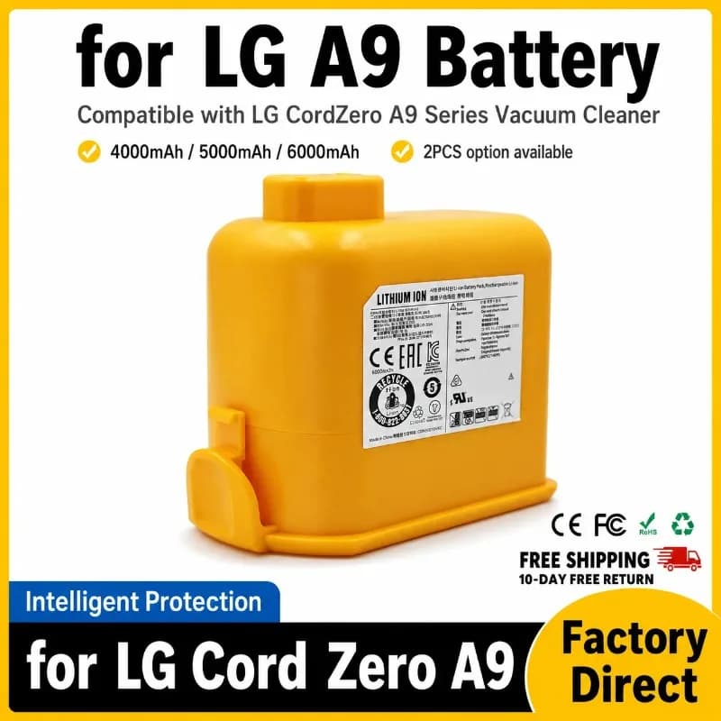 For LG Cord Zero A9/A9+/PLUS Vacuum Cleaner Battery 4/5/6Ah 25.2V Lithium Ion Replacement Battery EAC63382208/EAC63758601