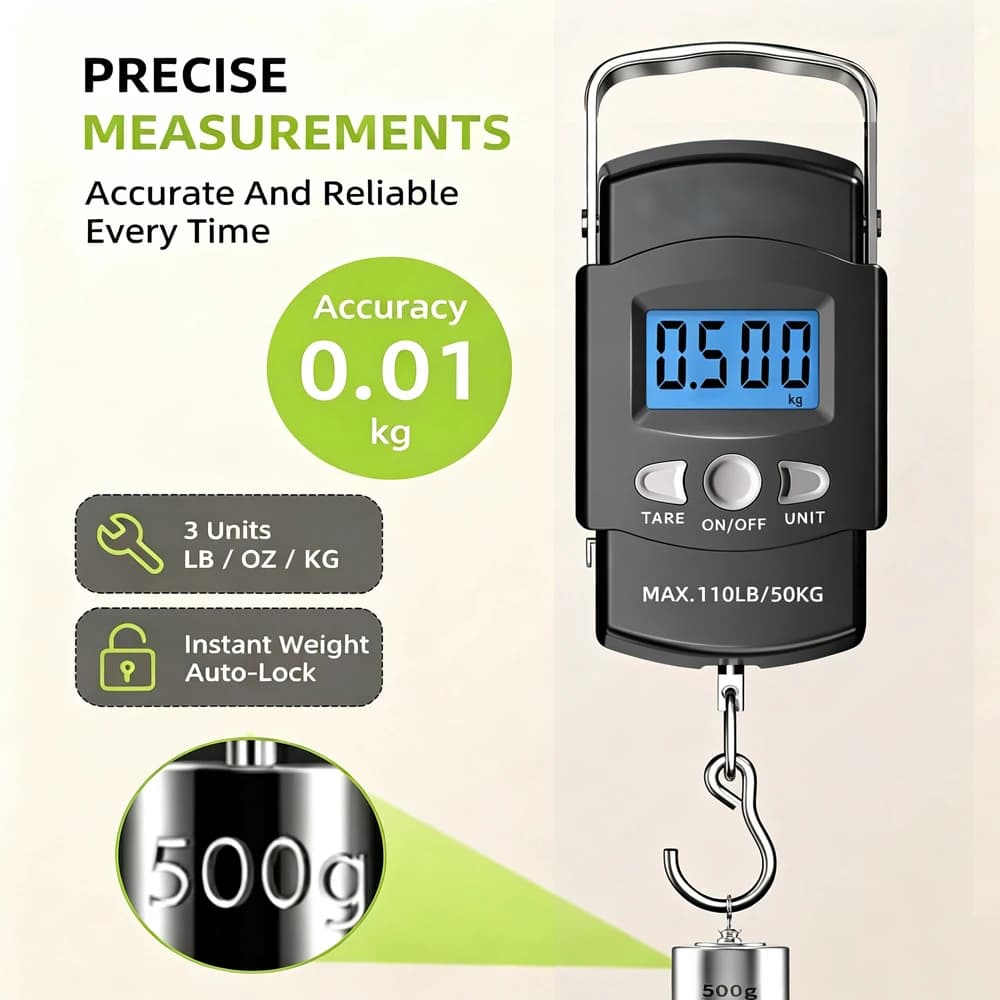 50KG/10g Digital Fishing Scale with Ruler Portable Travel Luggage Weighing Scale Digital Fishing Scale Kitchen Food Scale