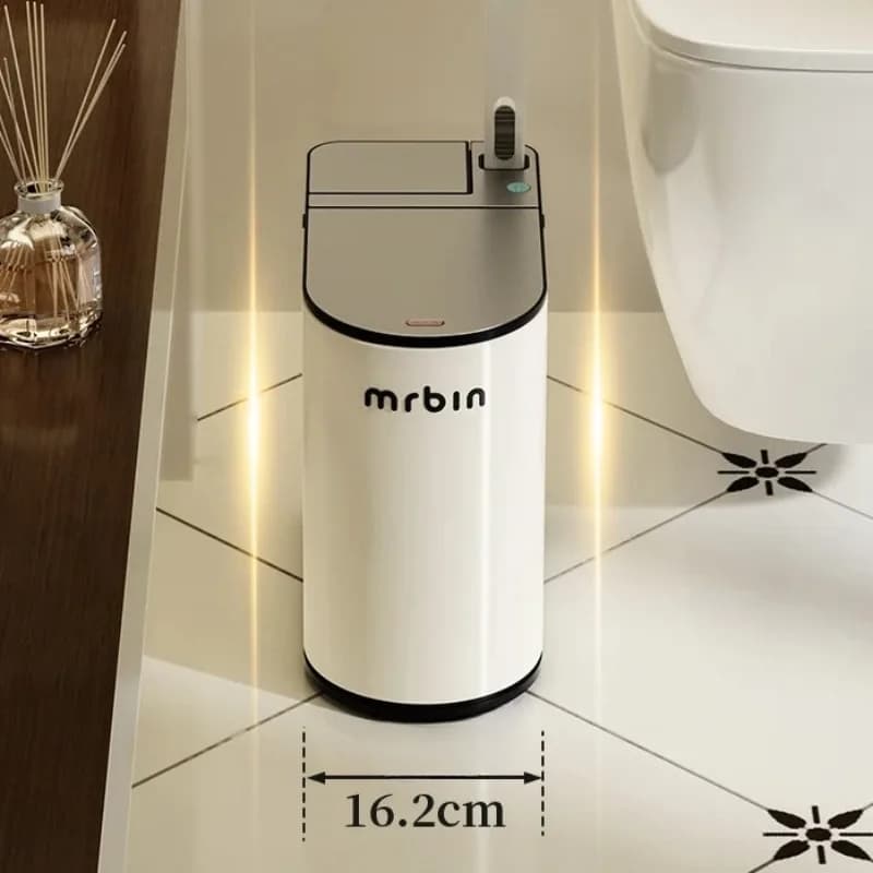 Pattumiera con sensore intelligente con scopino per WC Coperchio per bidone da bagno stretto Cestino per rifiuti inodore integrato Pattumiera automatica