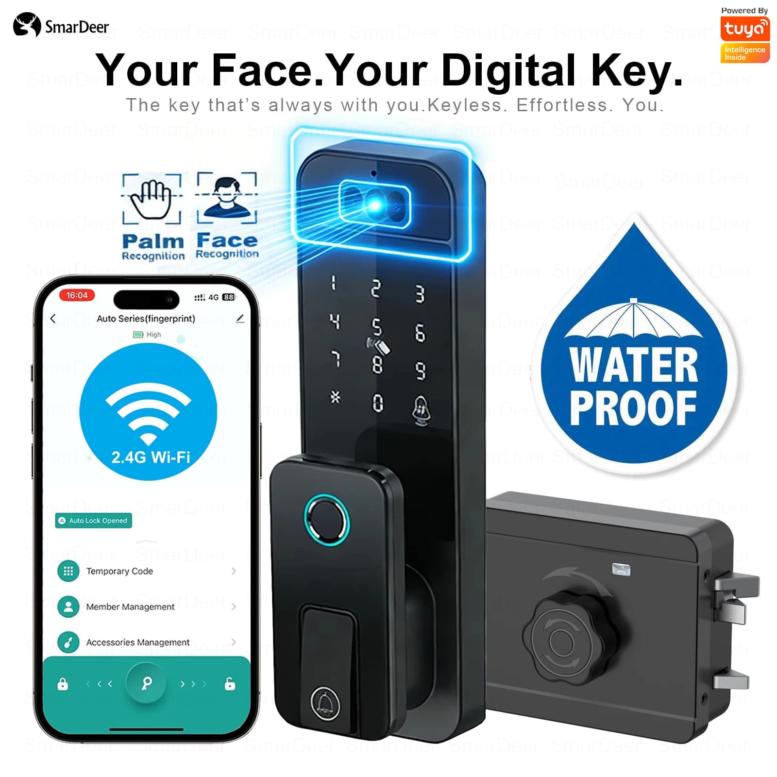 Serratura Intelligente per Esterni Impermeabile con Riconoscimento Facciale e Impronta Digitale, Password, Antifurto, Serratura Elettronica di Sicurezza per Cancelli e Giardini