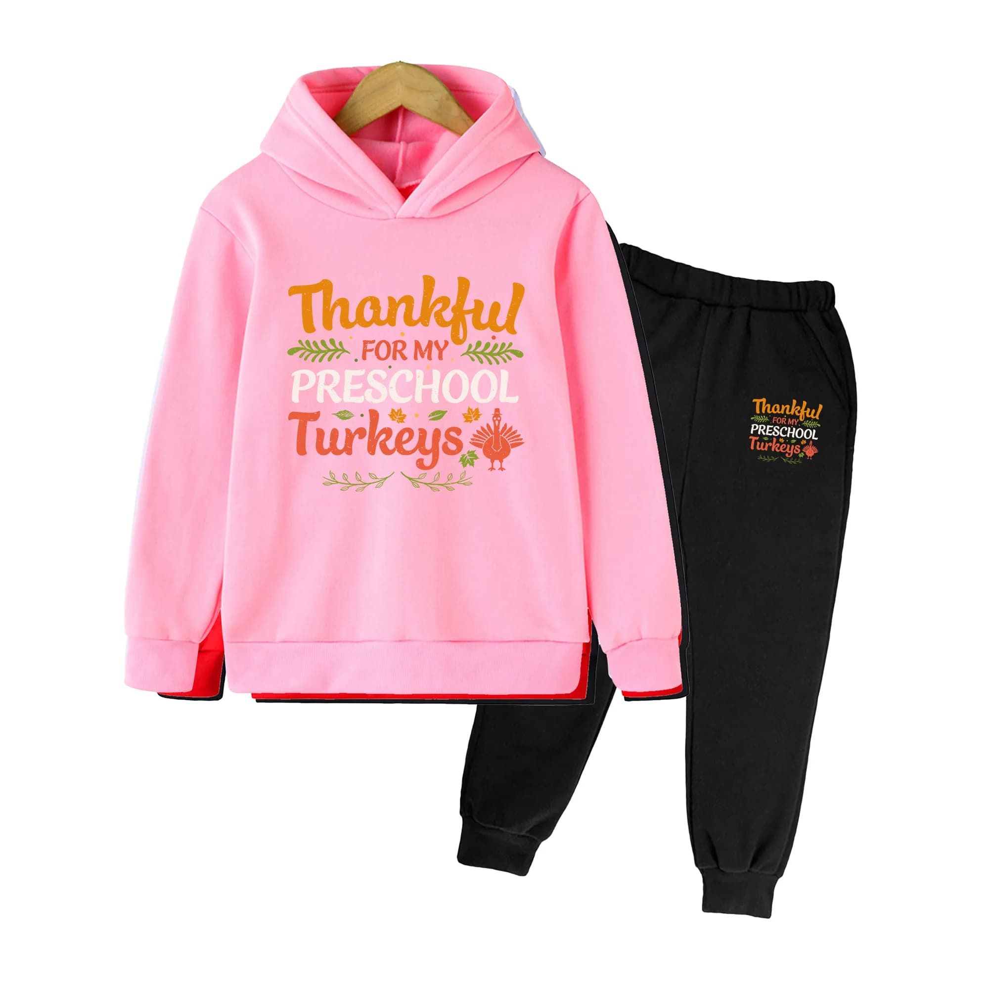 Thanksgiving Themed Kids Hoodie & Sweatpants Set, Thankful Preschool Print Outfit for Boys Girls Fall Casual Wear