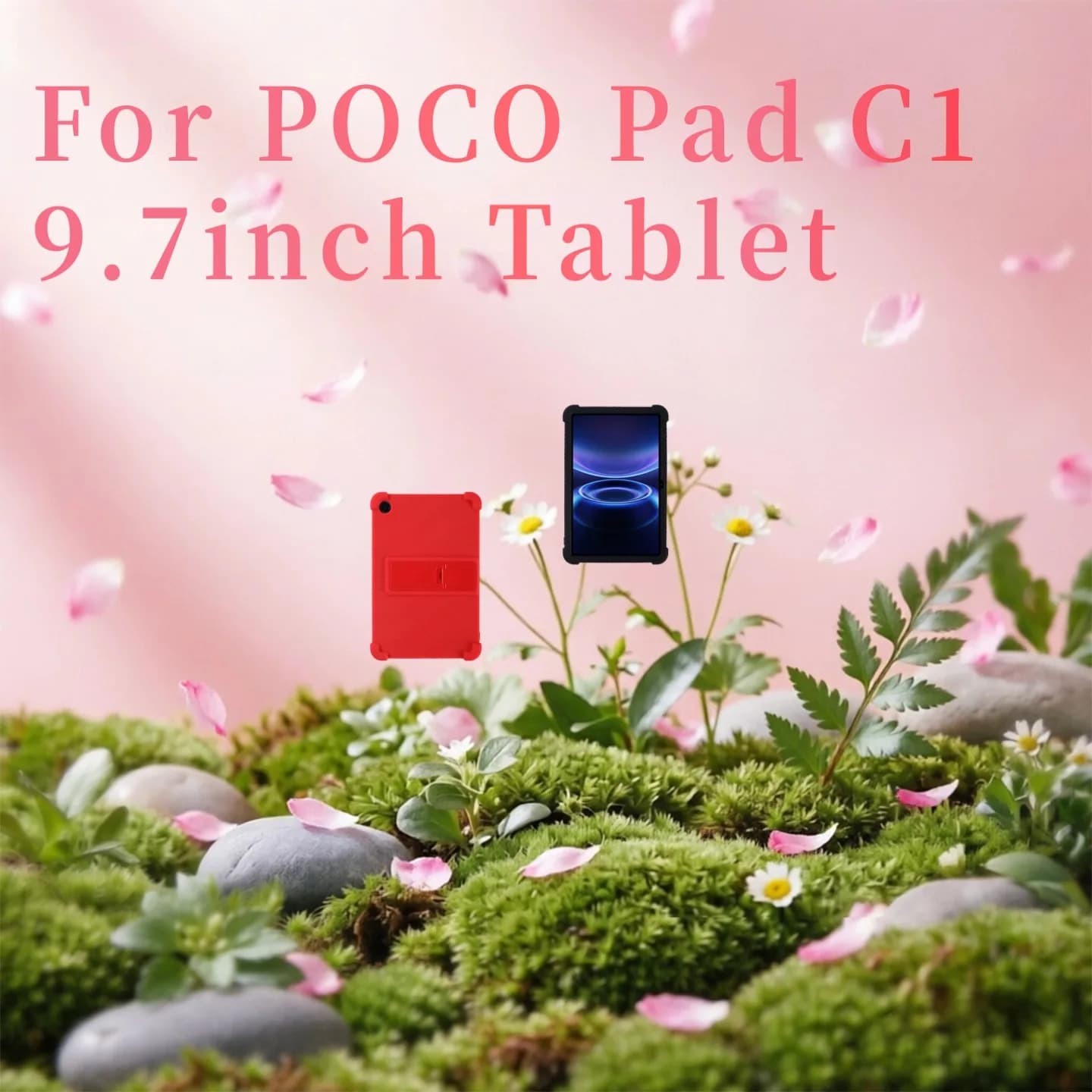 For POCO Pad C1 Tablet Case for 9.7inches Tablet Kids Friendly Soft Silicone Adjustable Stand Cover protective sleeve