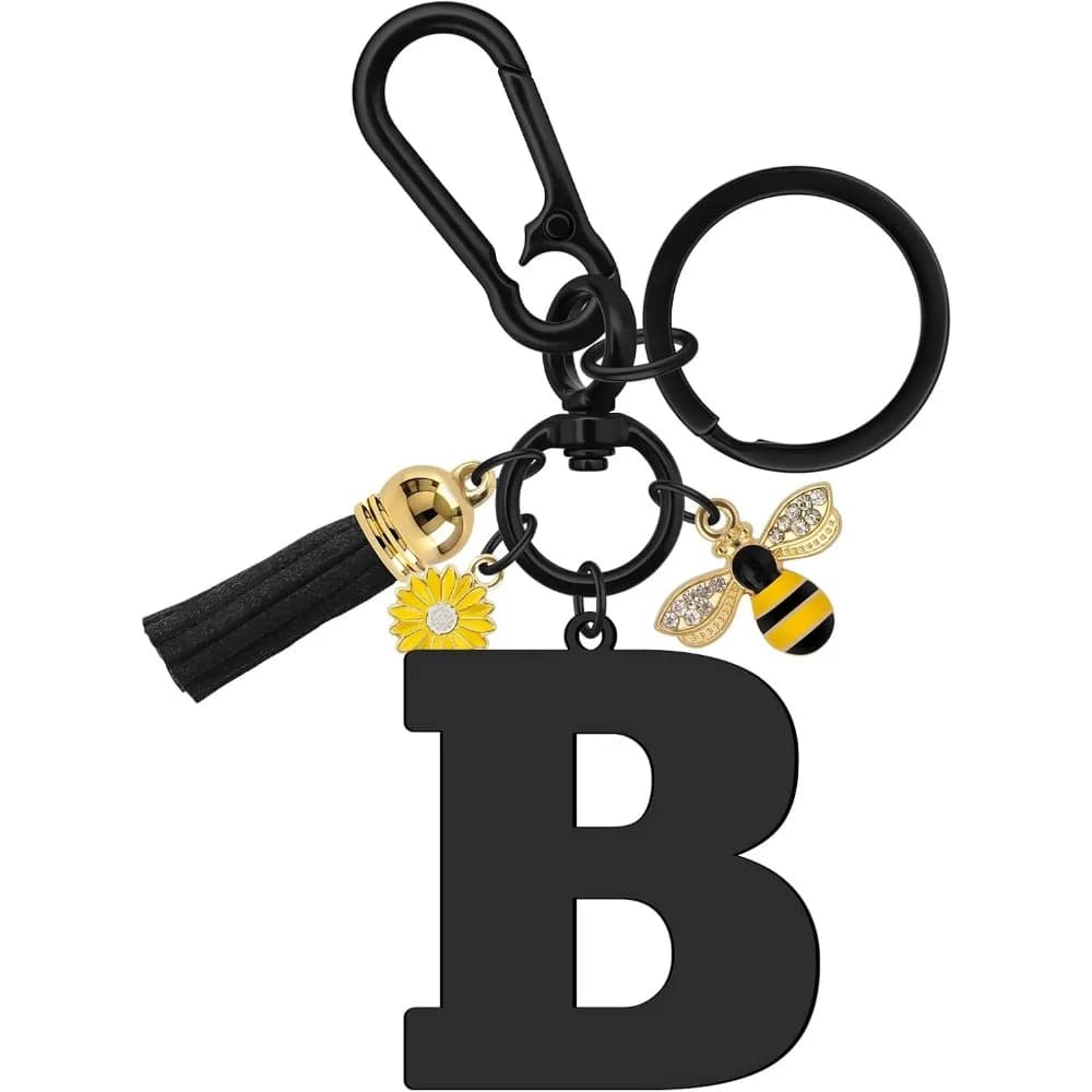 Stainless Steel Black Letter Keychain - Initial Gifts for Women and Handbag Accessory