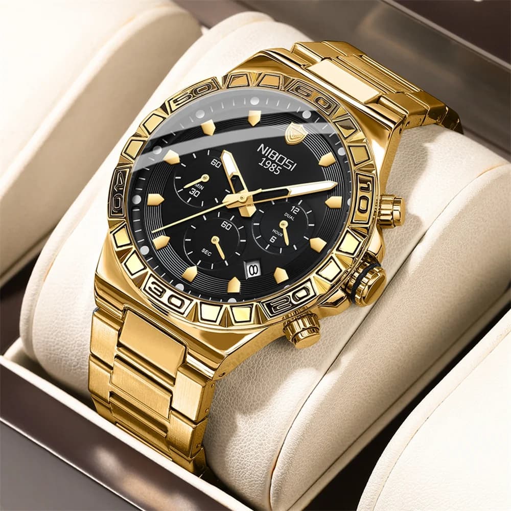 NIBOSI Luxury Chronograph Men Watch Waterproof Luminous Date Stainless Steel Quartz Watch for Men Military Men's Watches Reloj