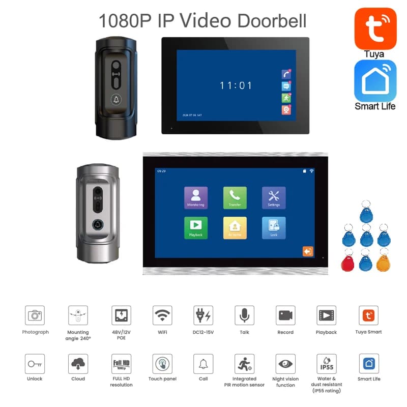 1 pz 2.4G WiFi Tuya APP campanello di controllo con touch screen da 7/10 pollici 200MP telecamera per visione notturna Smart Life videocitofono