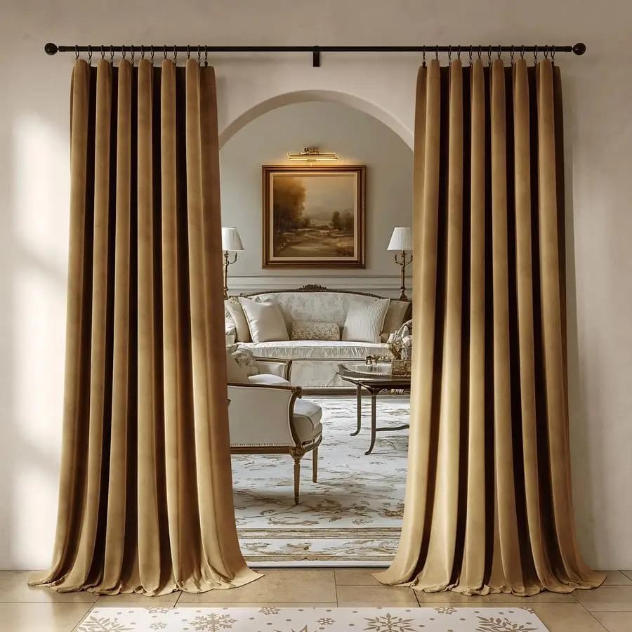 Golden Brown Velvet Curtains, 90 Pollyc Lungs, 2 Bedroom Panels and Living Room, Soft and Luxurious, Dark, Thermal Insulating and Fonoabsorbent
