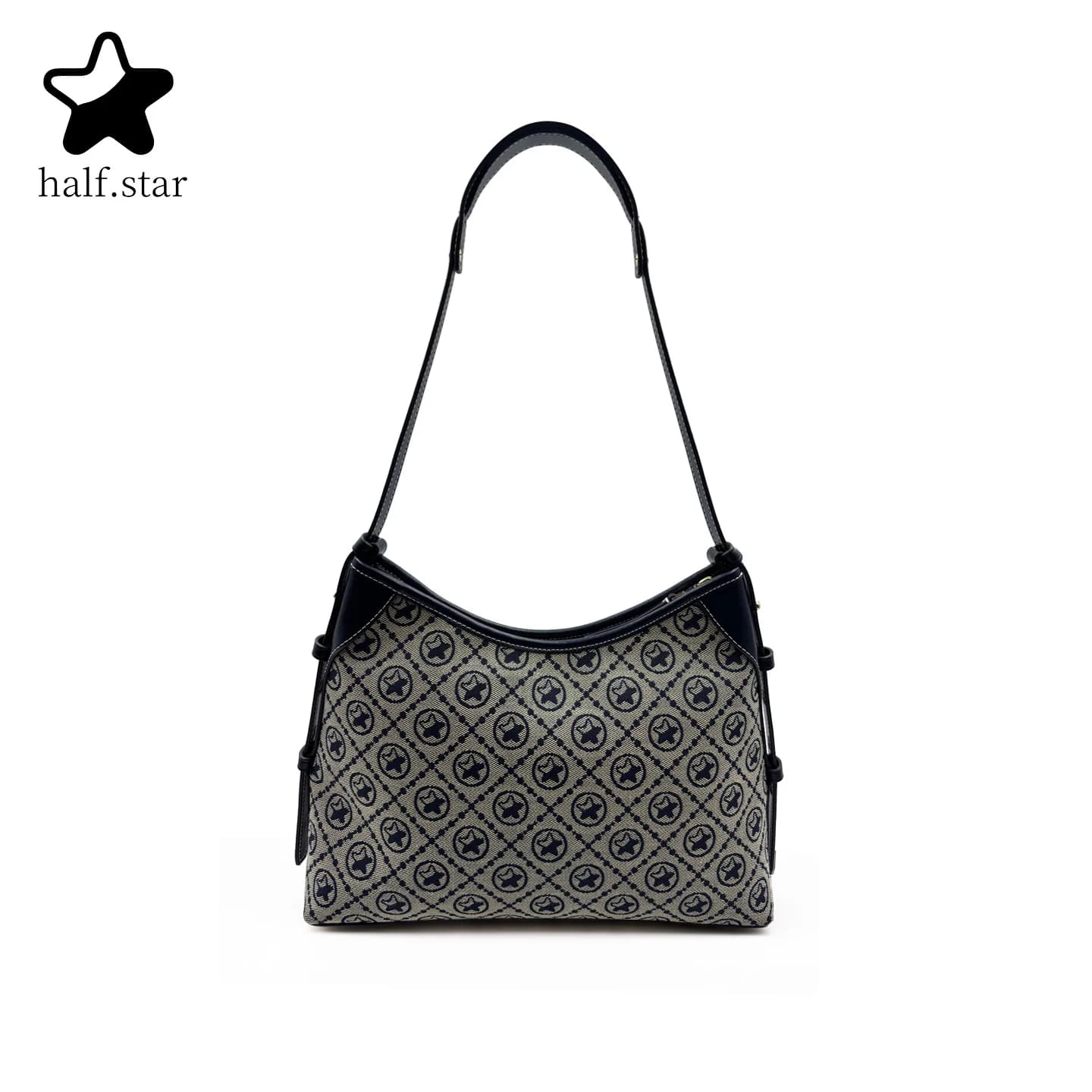 Women Vintage Monogram Jacquard Canvas Hobo Bag Adjustable Strap Crossbody Underarm Shoulder Bag Daily Commute Handbag