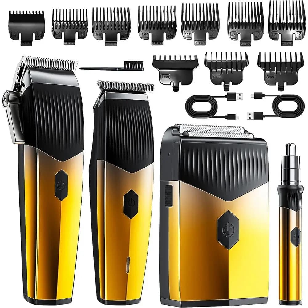 Regolabarba 4-in-1 e Rasoio Ricaricabile, Lama a T in Metallo, Display LED, Kit per Taglio Capelli, Regalo per la Cura Maschile