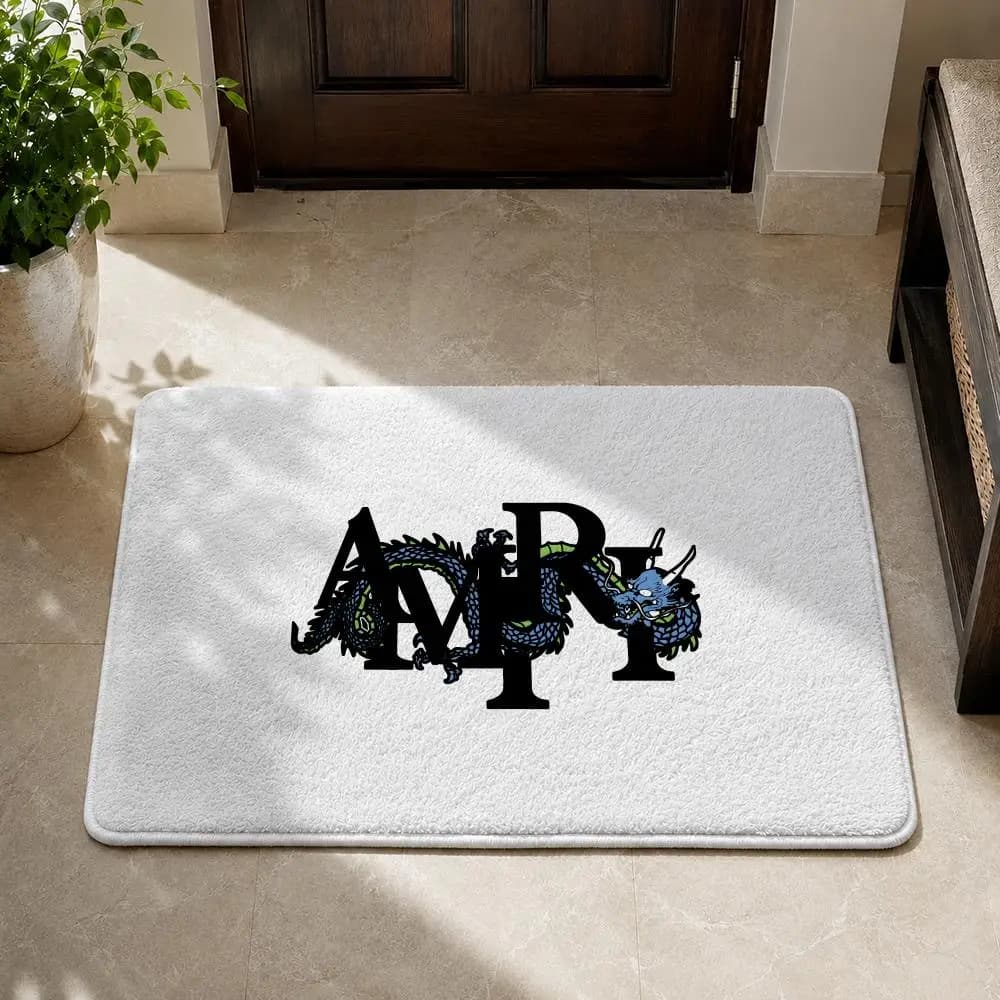 Brand Logo A-amiri Floor Mat Flannel Rug Non Slip Absorbent Soft Washable For Entryway Hallway Bathroom Kitchen Decor