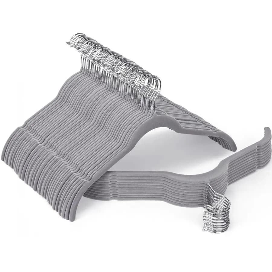 Pack of 100 Velvet Clothes Hangers, Anti-slip Felt Clothes Hanger with Neck On Shoulders, Thin Space Saving Clothes Hanger with 360° Swivel Hook for Size S