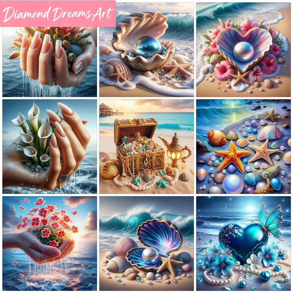 Kit Completo Diamond Painting Paesaggio Marino Ricamo a Punto Croce, Decorazione Murale Floreale, Senza Cornice