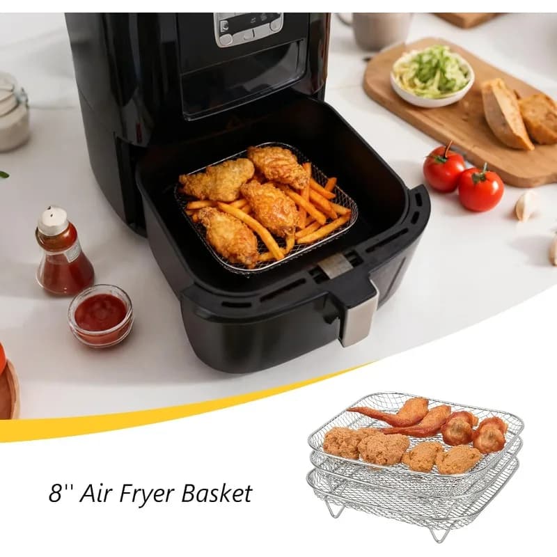 3Pcs Square Air Fryer Rack, 8 inch Stainless Steel Stackable Air Fryer Basket Square Air Fryer Grill Rack Air Fryer Accessories