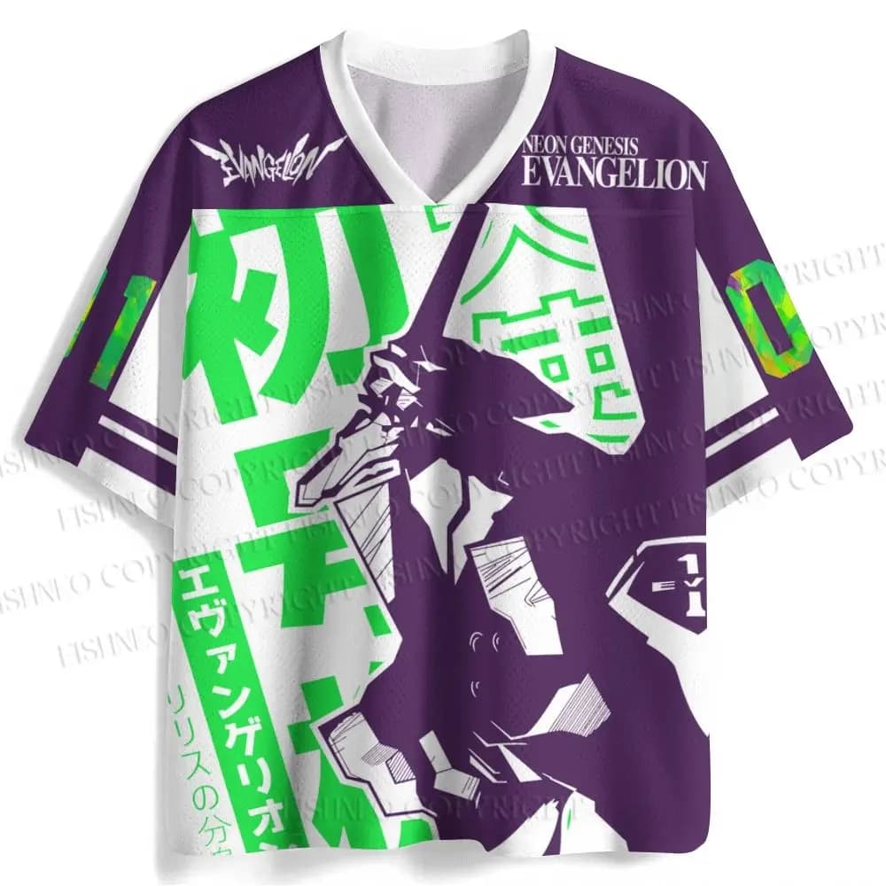 Men's short-sleeved sweatshirt with V-neck design Evangelion Unit-01 Mecha # 01, Sporty Casual Street Clothing for Fans of the same Evangelion Mecha