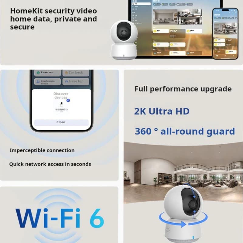 Telecamera di Sicurezza Interna Aqara 2K 3MP, Telecamera Intelligente Bluetooth 5.2 E1, Telecamera di Sorveglianza per Monitoraggio Bambini/Animali Domestici con Visione a 360 Gradi