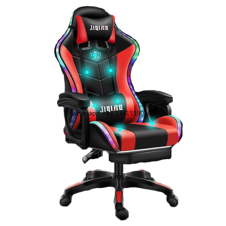 Sedia da gioco per massaggio da corsa in pelle PU bianca girevole a buon prezzo all'ingrosso Silla Gamer Sedia da gioco Rgb con luci e altoparlanti