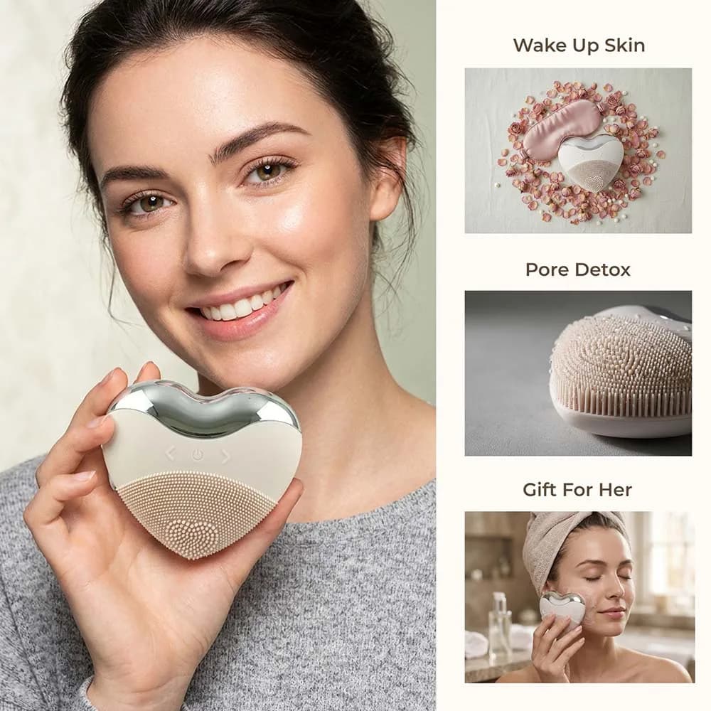 Detergente viso in silicone ricaricabile a forma di cuore, impermeabile, regalo per lei per le feste