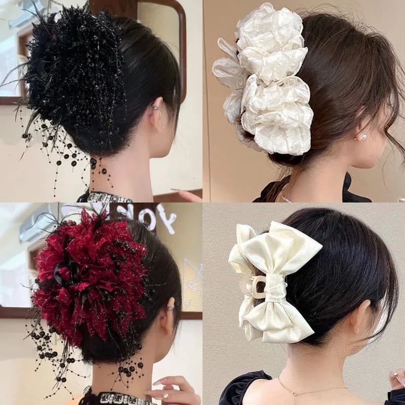 Nuovo grande fiocco in chiffon clip per artigli per capelli elegante nastro in tessuto di grandi dimensioni fiore clip per capelli morsetti per mascelle accessori per forcine da donna
